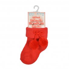 S119-R: Red Pom Pom Ankle Socks (0-24 Months)